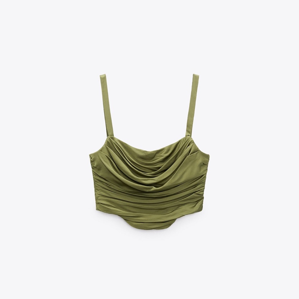 Zara olive ruched corset top NWT